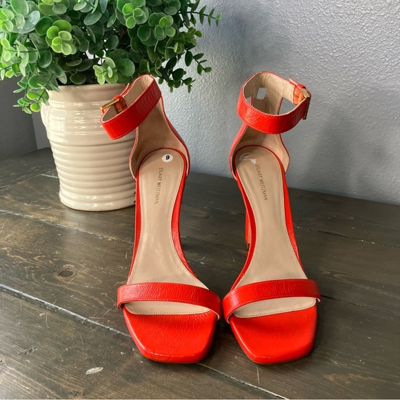 stuart weitzman Heels 9 Poppy Red-Orange Summer Nudist Strappy Women’s - Picture 1 of 12